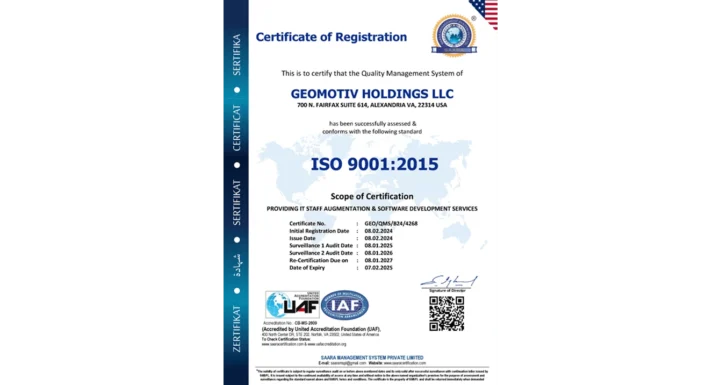 Geomotiv ISO certifcation 9001 2015