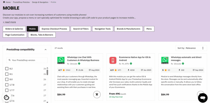 mobile_prestashop modules
