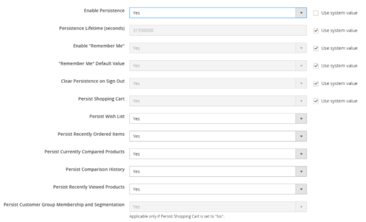 persistent shopping cart enablement